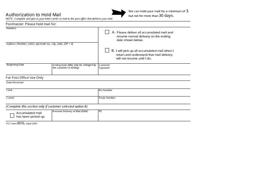 Printable Usps Form 8076