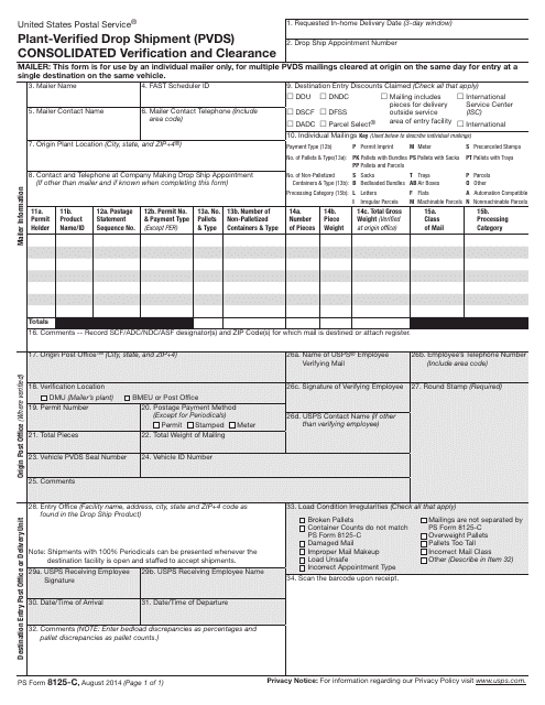 PS Form 8125-C  Printable Pdf