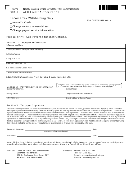 Form 301-EF  Printable Pdf