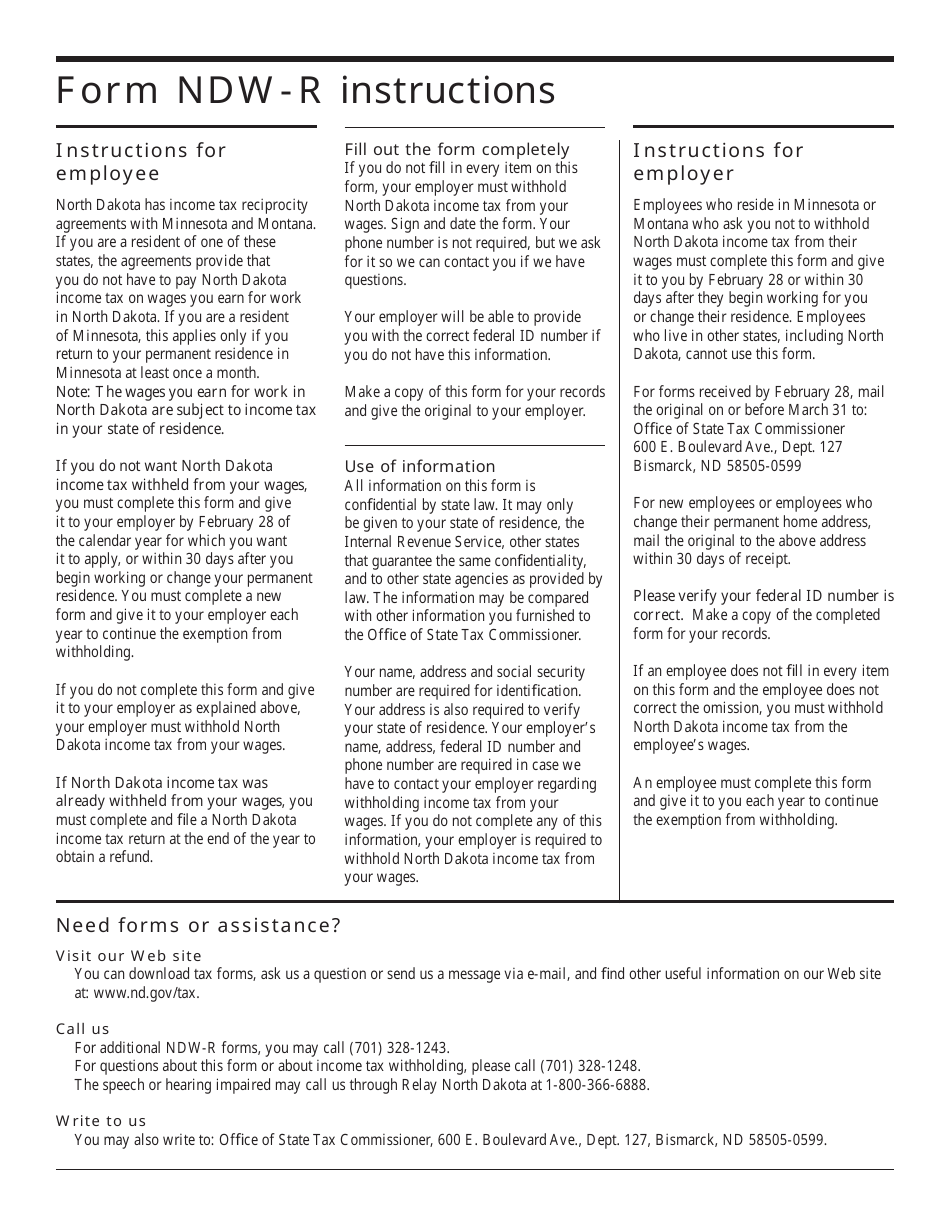 Form NDW-R Reciprocity Exemption From Withholding for Qualifying Minnesota and Montana Residents Working in North Dakota - North Dakota, Page 2
