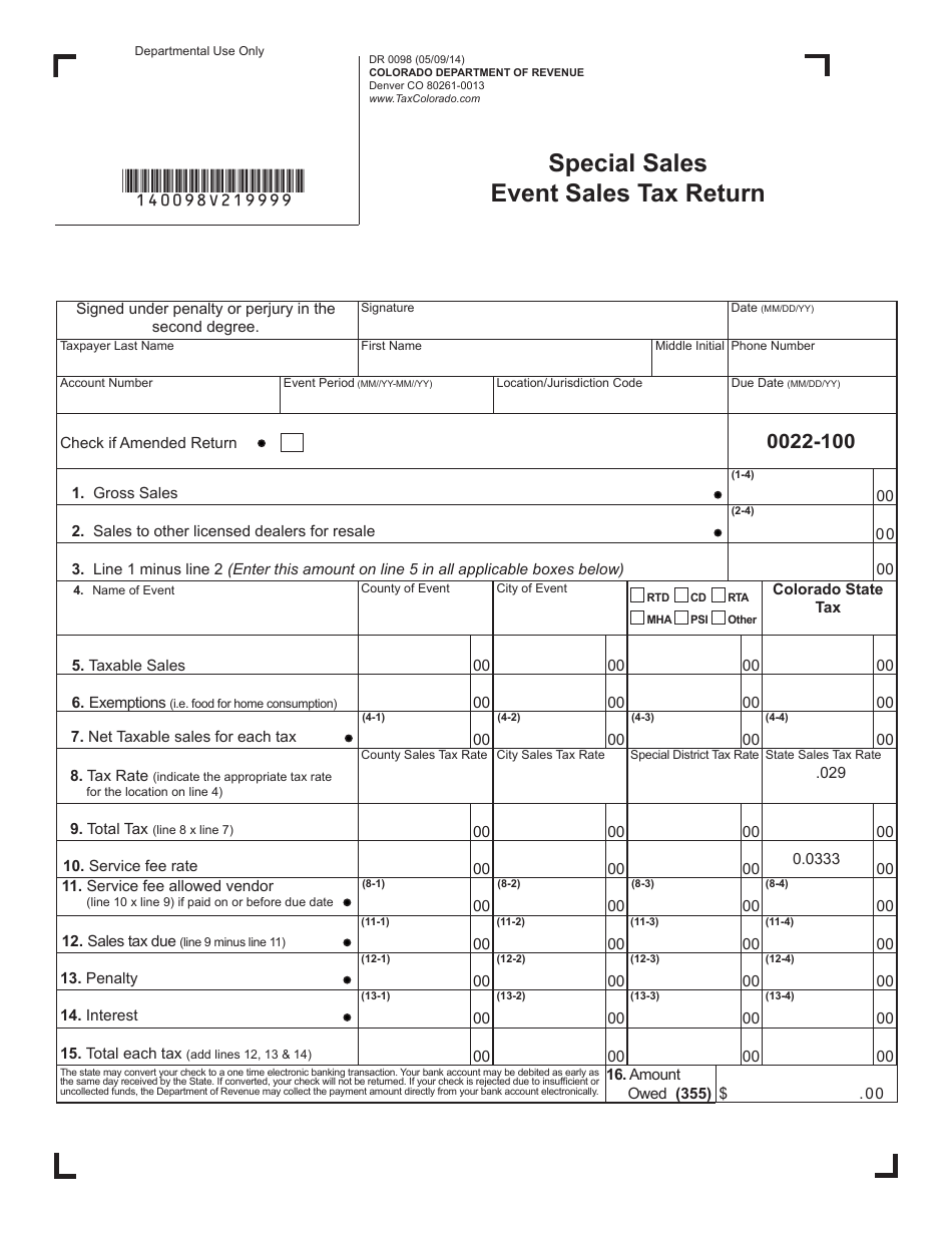 Form DR0098 Special Sales Event Sales Tax Return - Colorado, Page 2
