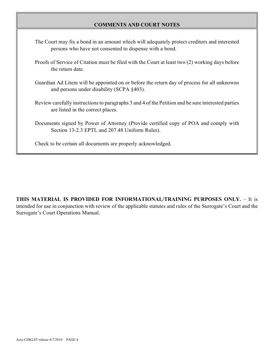 Administration C.t.a. (After Probate) Proceeding Checklist - New York, Page 4