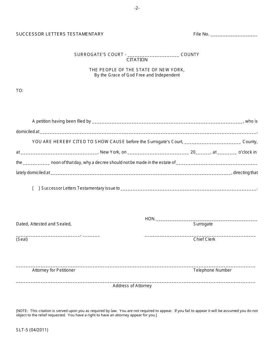 Form SLT-4 Notice of Petition for Appointment of Successor Executor - New York, Page 3