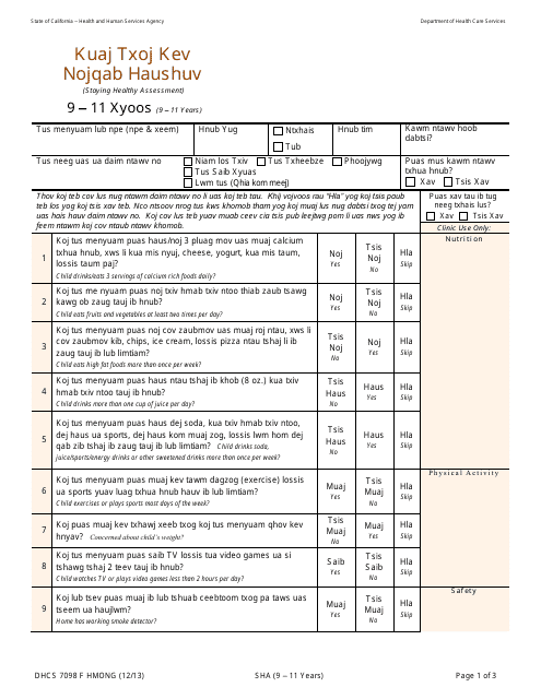 Form DHCS7098 F Staying Healthy Assessment: 9-11 Years - California (Hmong)