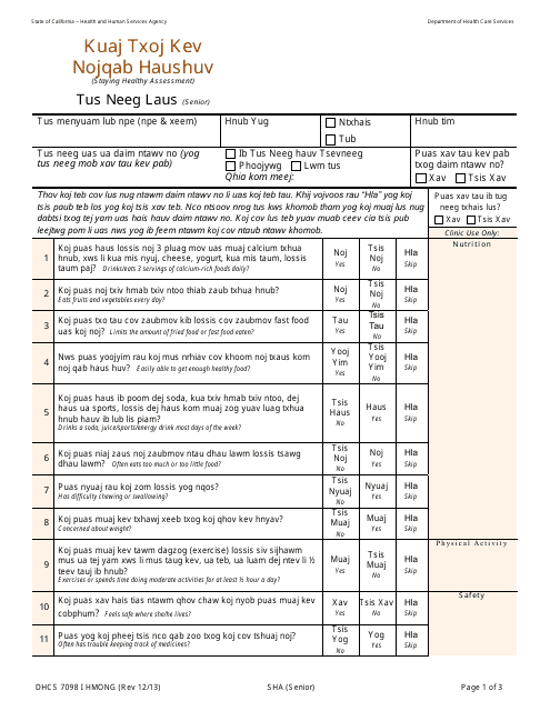 Form DHCS7098 I Staying Healthy Assessment - Senior - California (Hmong)