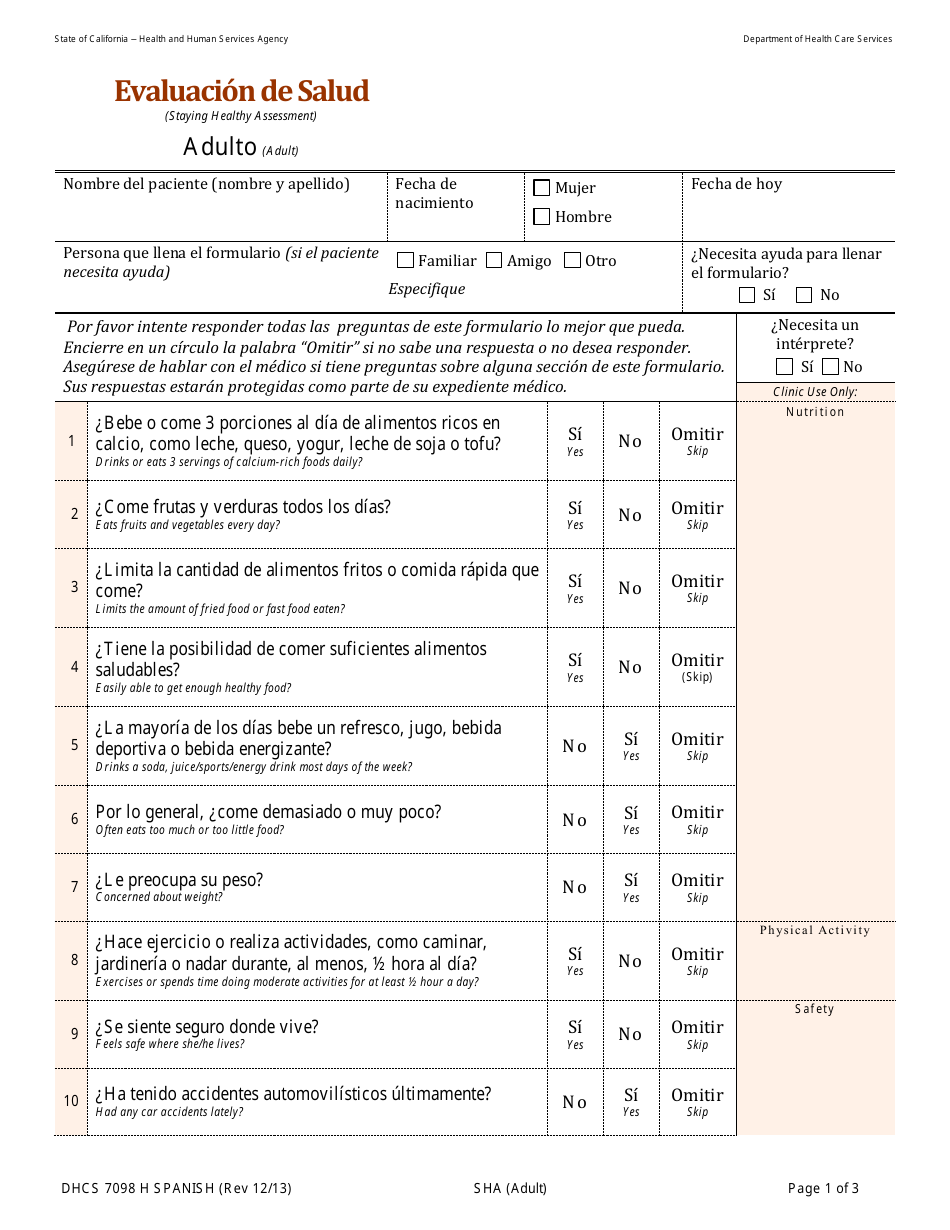 Form DHCS7098 H - Fill Out, Sign Online and Download Printable PDF ...