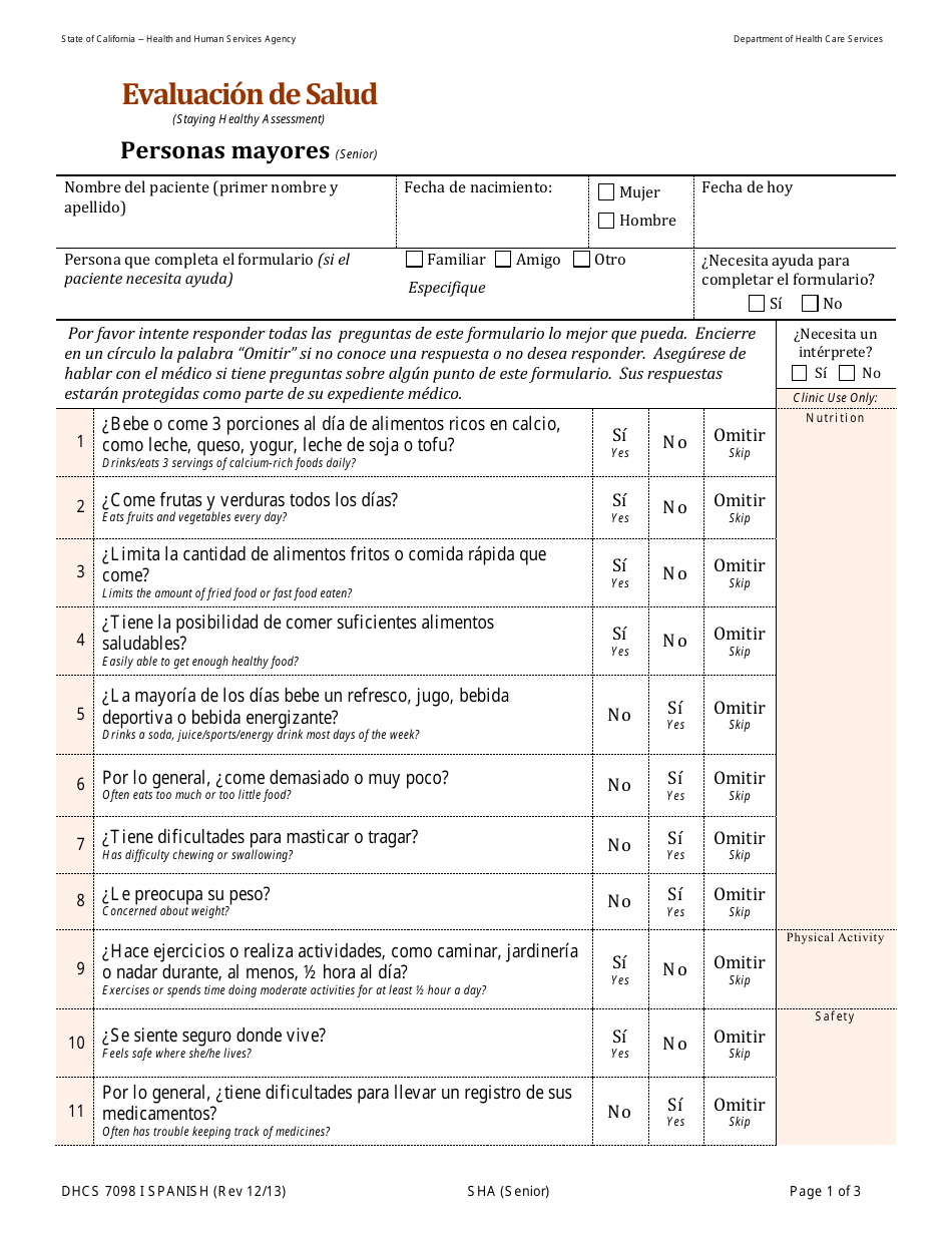 Form DHCS7098 I - Fill Out, Sign Online and Download Printable PDF ...