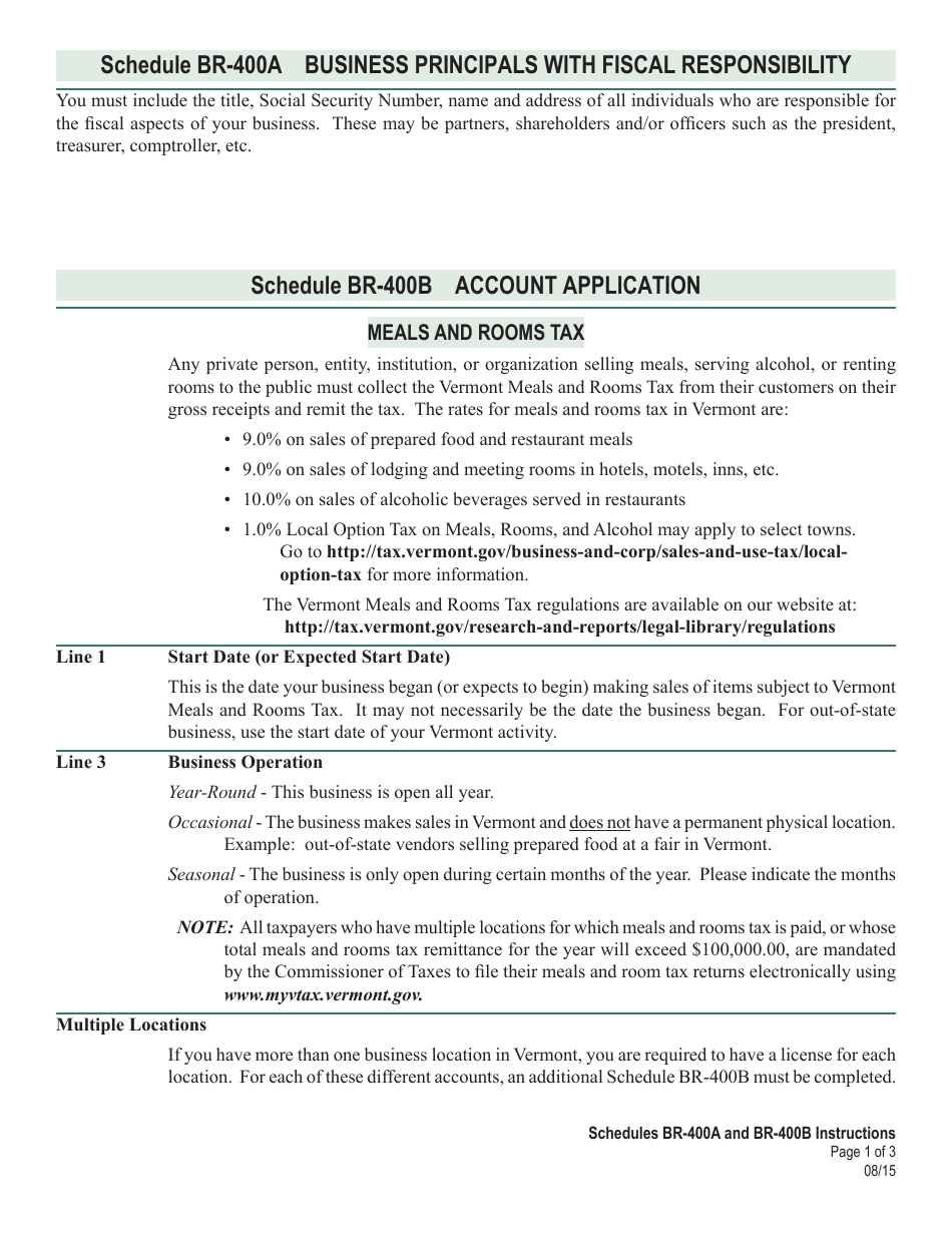 Instructions for VT Form BR-400 Application for Business Tax Account - Vermont, Page 4