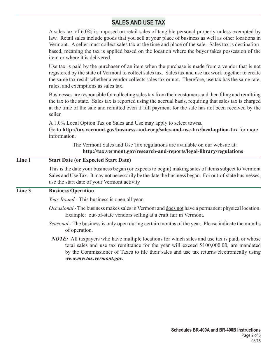 Instructions for VT Form BR-400 Application for Business Tax Account - Vermont, Page 5