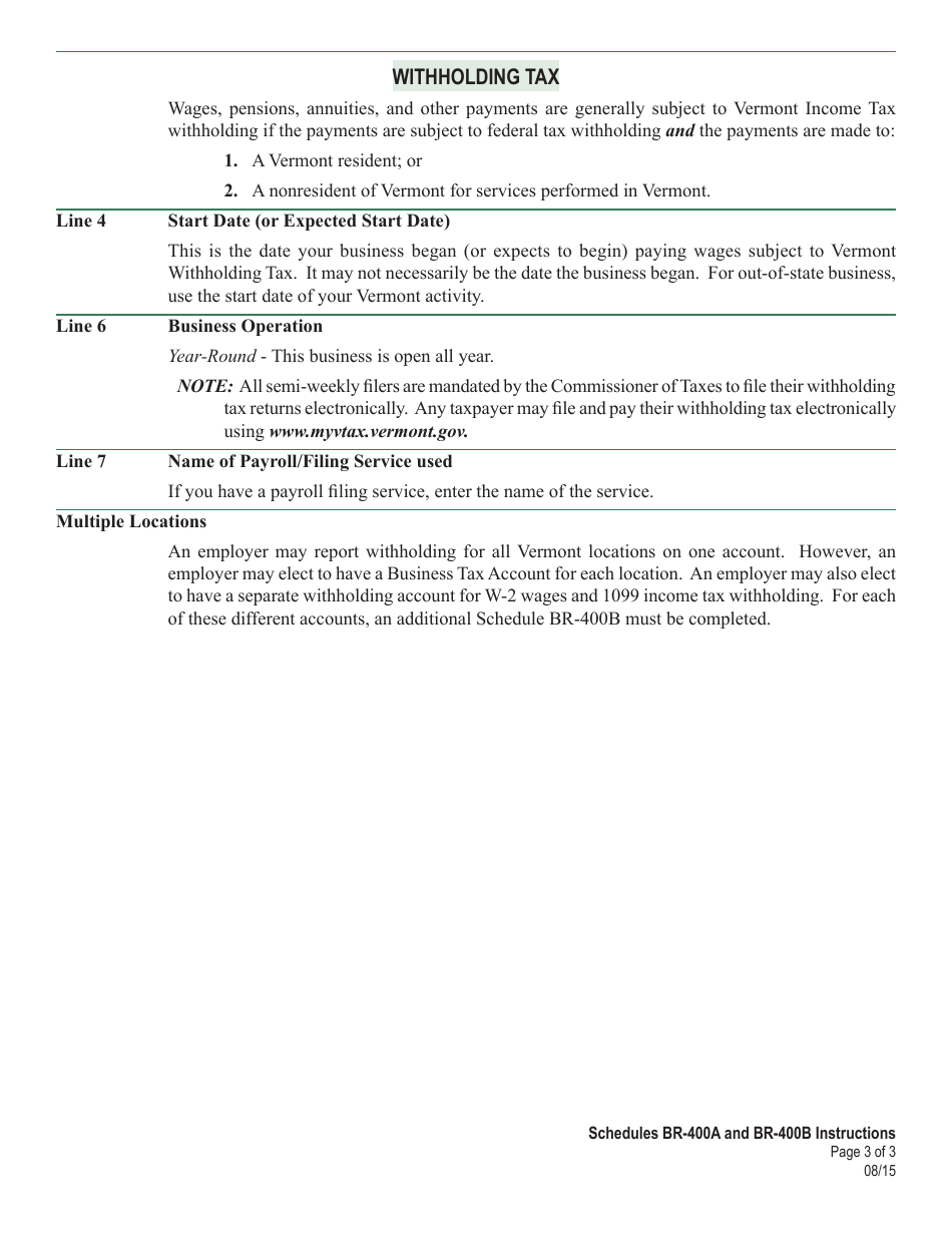 Instructions for VT Form BR-400 Application for Business Tax Account - Vermont, Page 6