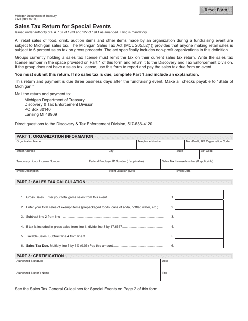 Form 3421 - Fill Out, Sign Online and Download Fillable PDF, Michigan ...