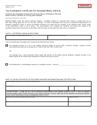 Document preview: Form 4288 Tax Exemption Certificate for Donated Motor Vehicle - Michigan