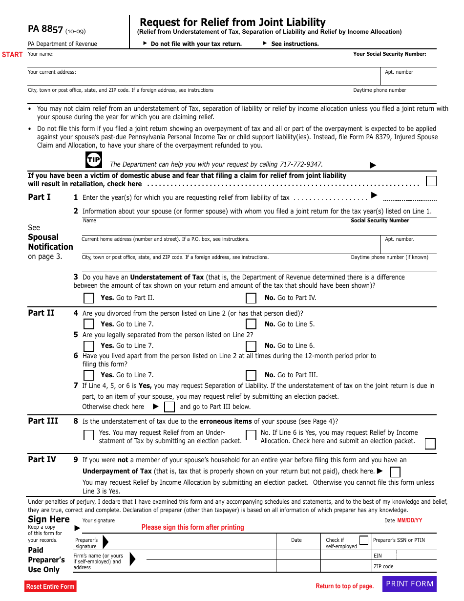 Form PA8857 - Fill Out, Sign Online and Download Fillable PDF ...