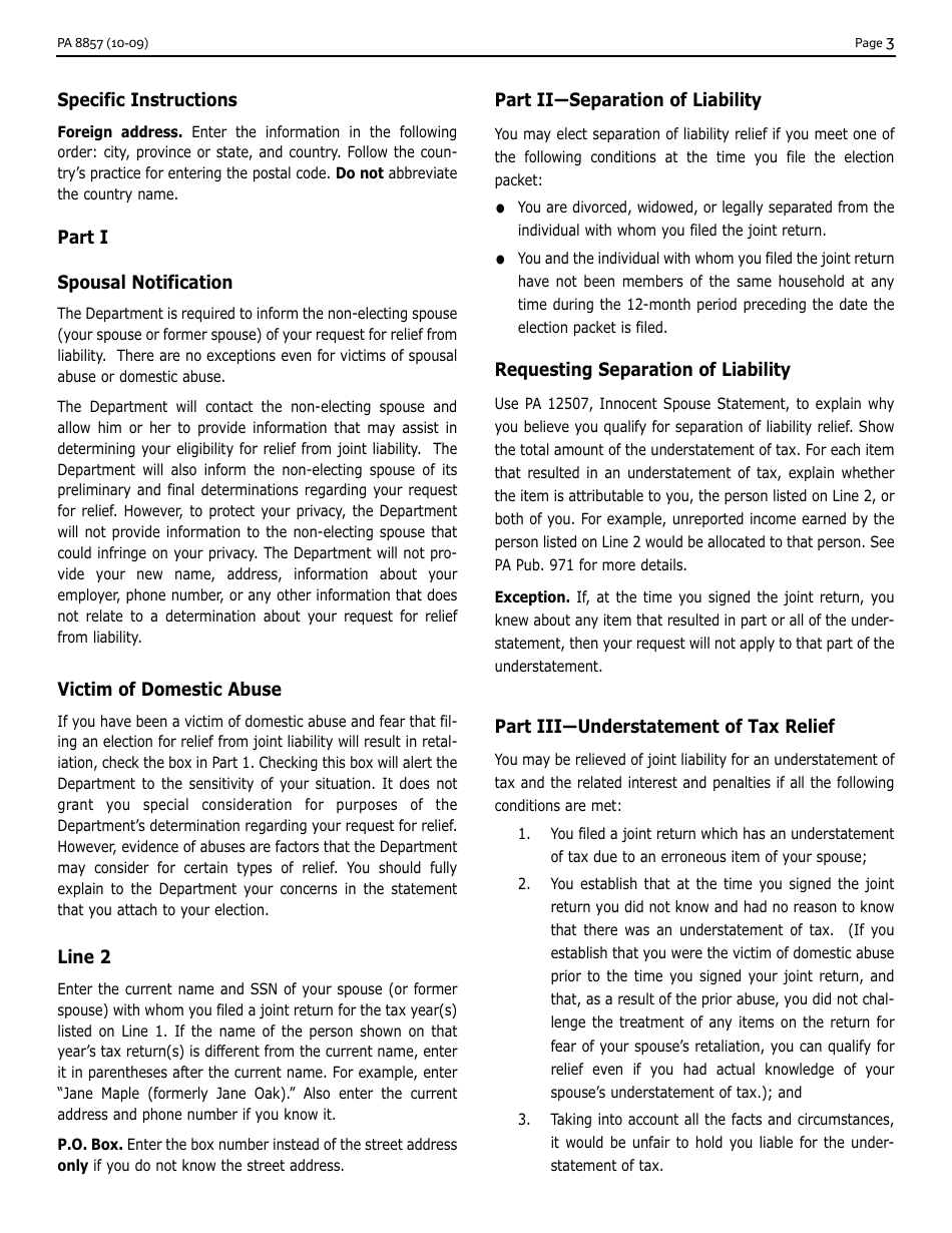 Form PA8857 Request for Relief From Joint Liability - Pennsylvania, Page 4