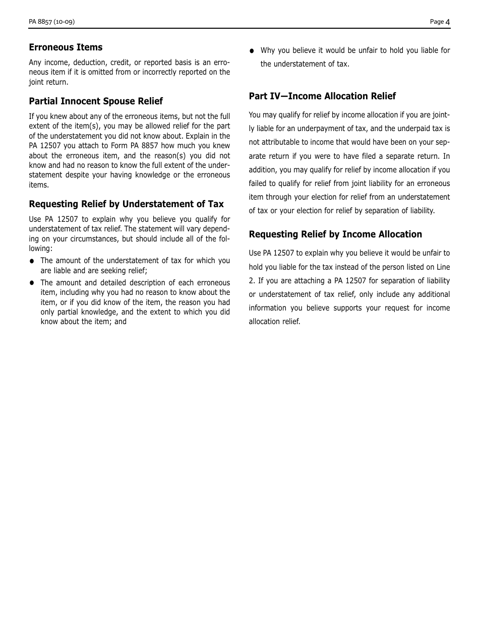 Form PA8857 Request for Relief From Joint Liability - Pennsylvania, Page 5