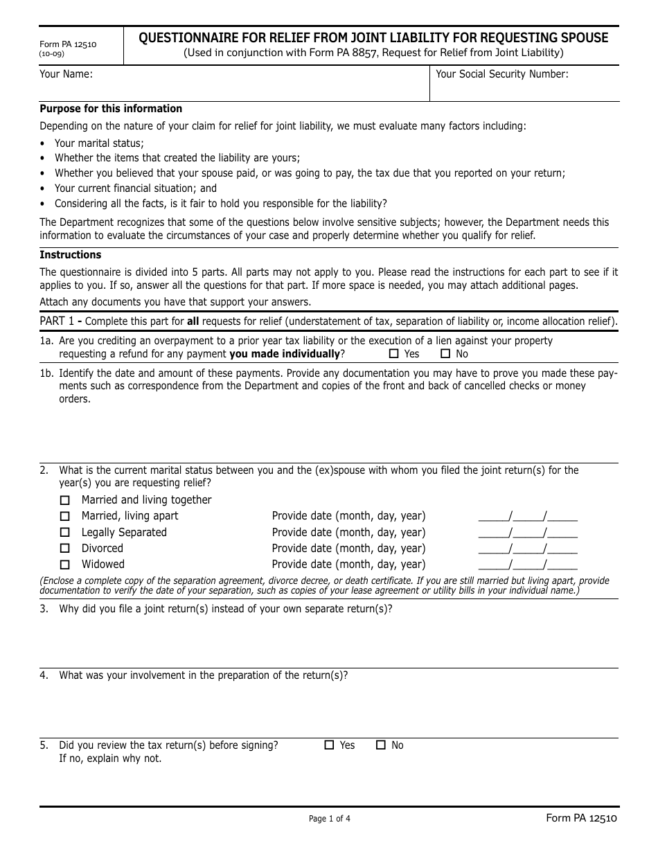 Form PA8857 Request for Relief From Joint Liability - Pennsylvania, Page 6