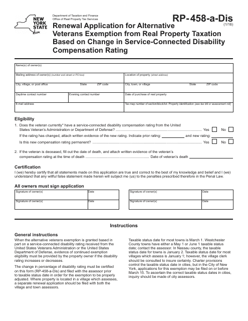 Form RP-458-A-DIS  Printable Pdf