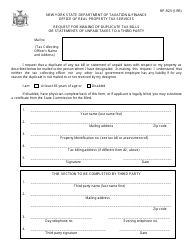 Form RP-923 &quot;Request for Mailing of Duplicate Tax Bills or Statements of Unpaid Taxes to a Third Party&quot; - New York