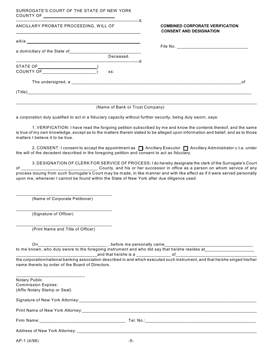 Form AP-1 Petition for Ancillary Probate - Scpa Article 16 - New York, Page 5