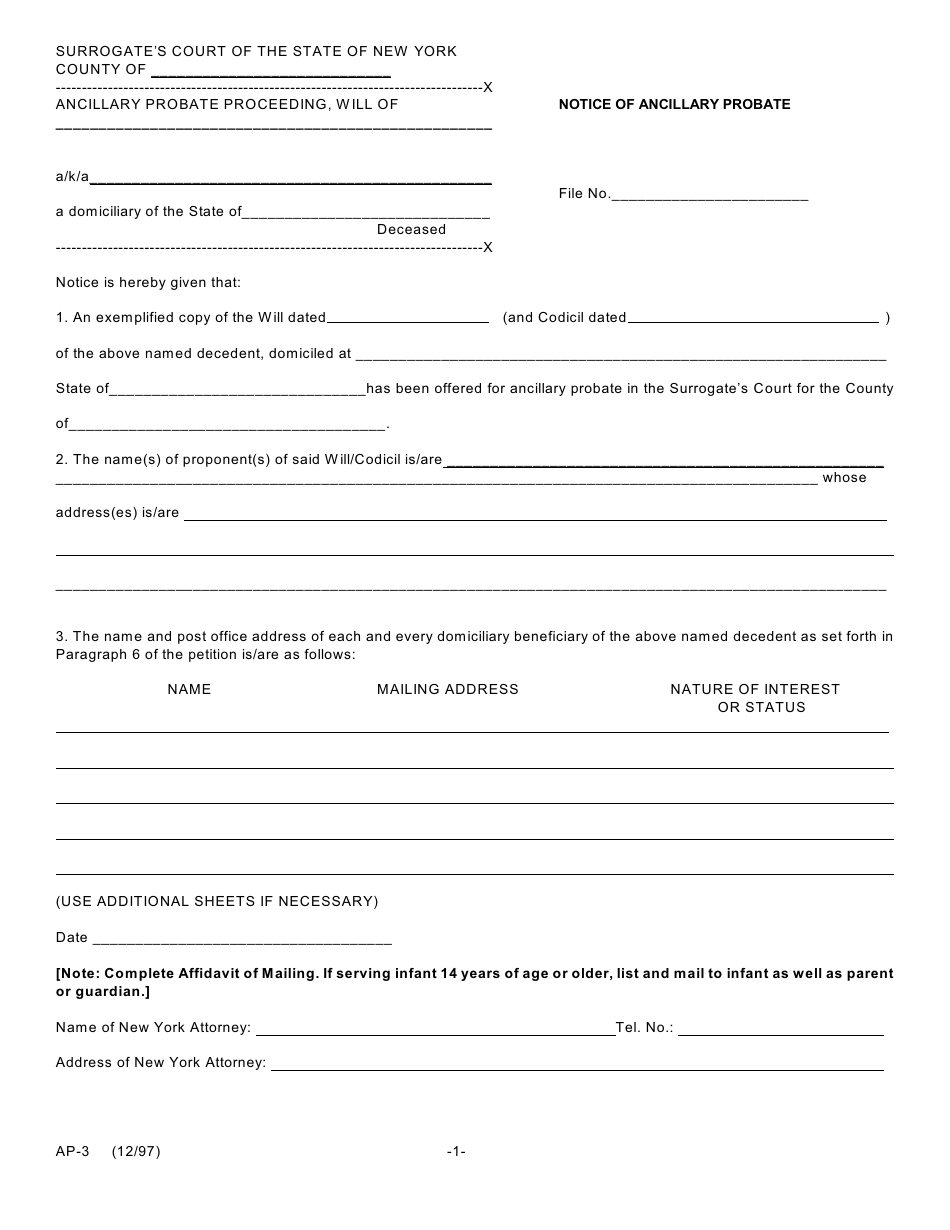 Form AP-1 Petition for Ancillary Probate - Scpa Article 16 - New York, Page 7