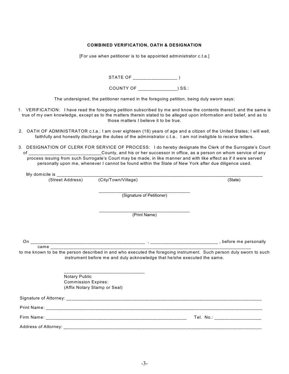 Form CTA-1 Petition for Letters of Administration C.t.a After Probate Scpa 1418 and 1419 - New York, Page 3