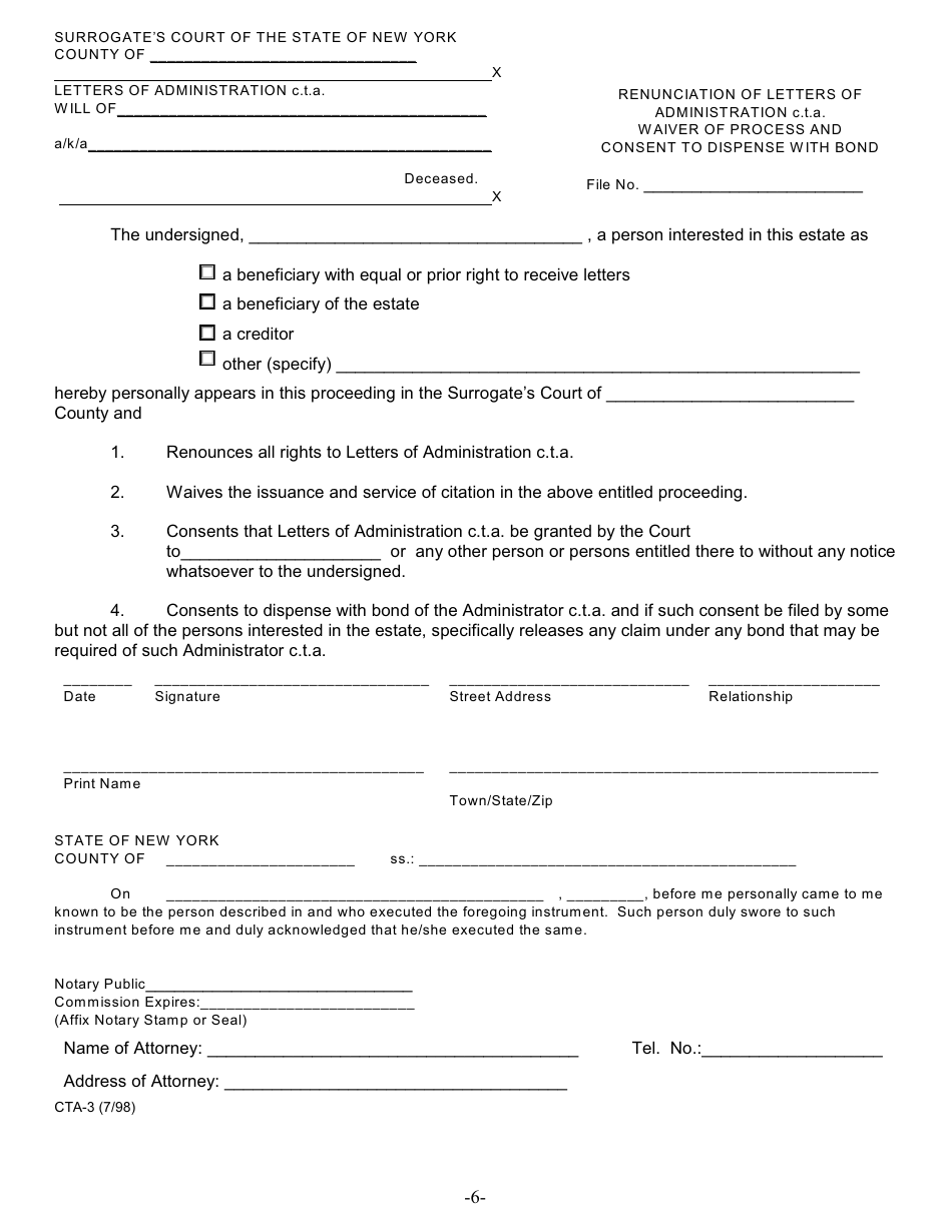 Form CTA-1 - Fill Out, Sign Online and Download Fillable PDF, New York ...