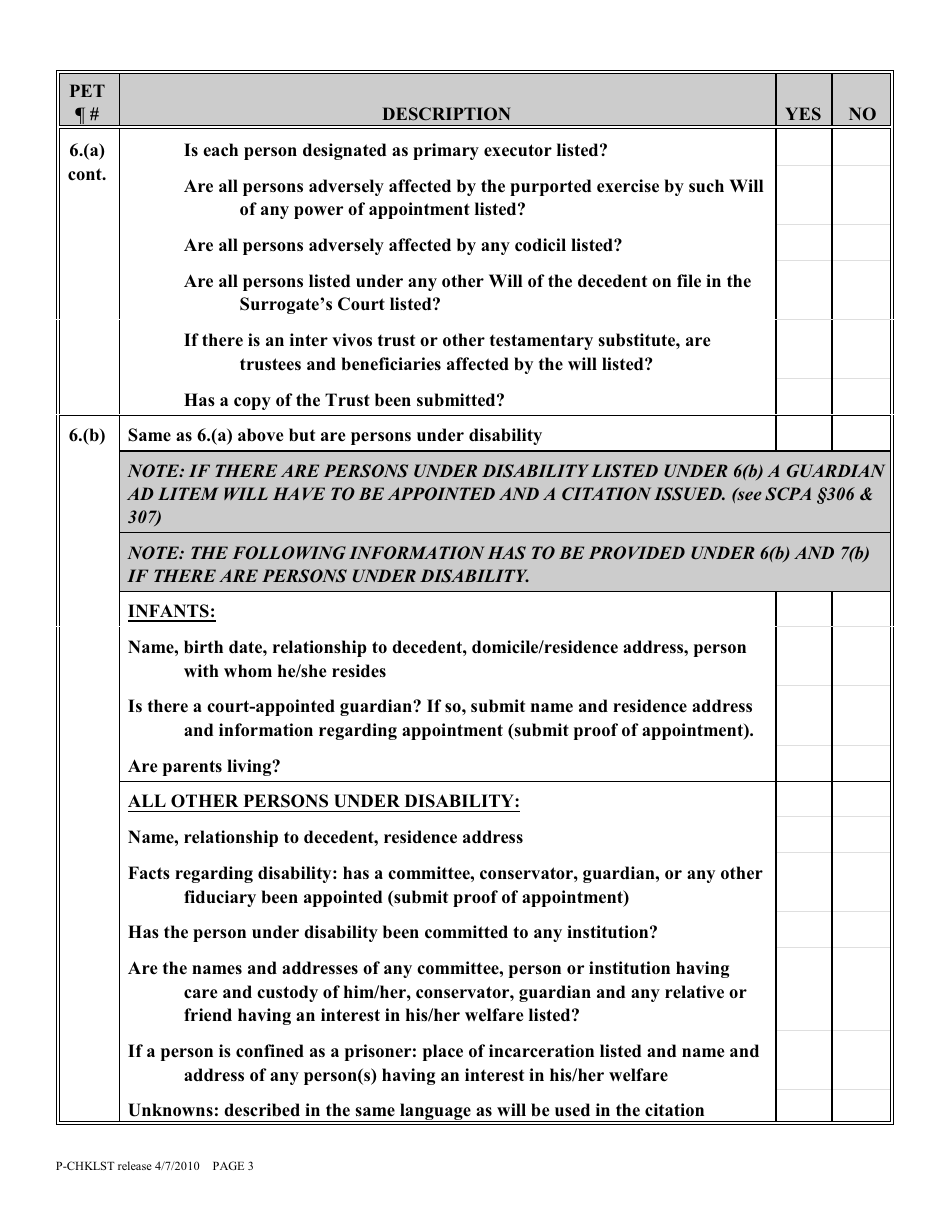Form P-CHKLST Probate Proceeding Checklist - New York, Page 3