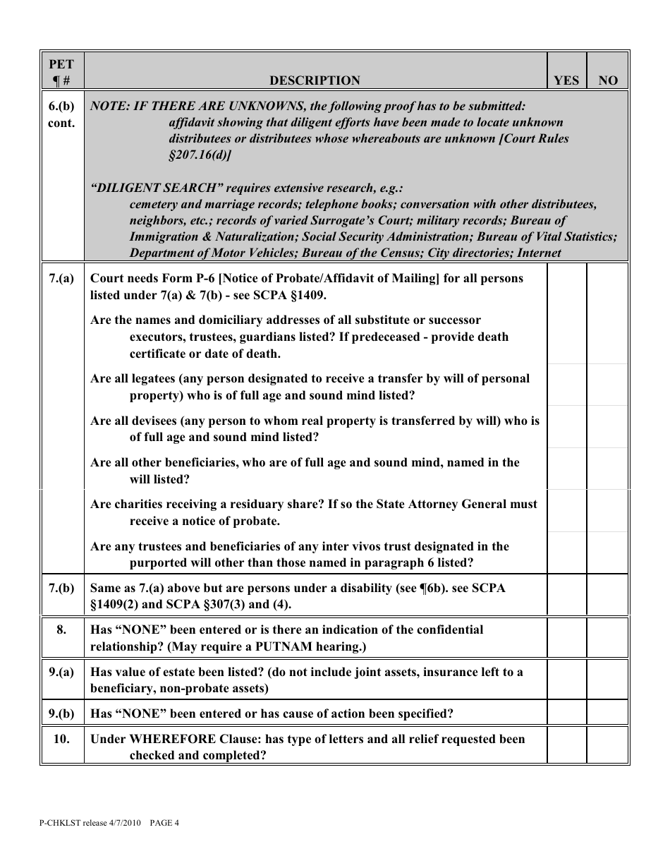 Form P-CHKLST Probate Proceeding Checklist - New York, Page 4