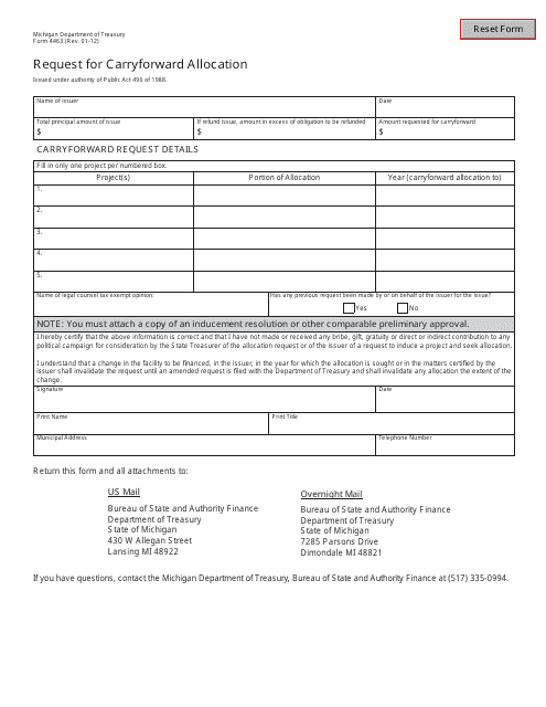 Form 4463 Request for Carryforward Allocation - Michigan