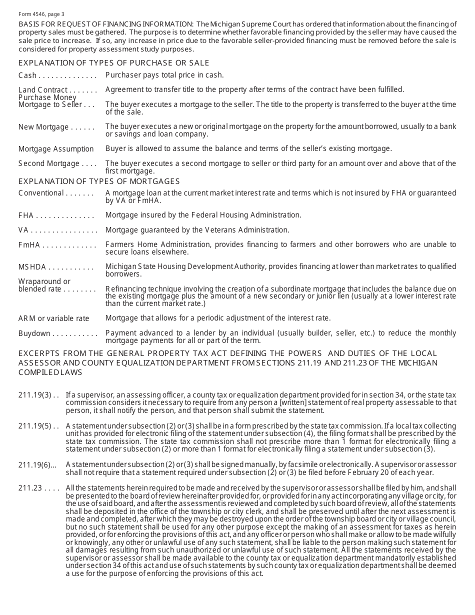 Form 4546 Real Property Statement - Financial Institution - Previously Foreclosed Property - Michigan, Page 3