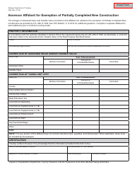 Document preview: Form 3434 Assessor Affidavit for Exemption of Partially Completed New Construction - Michigan