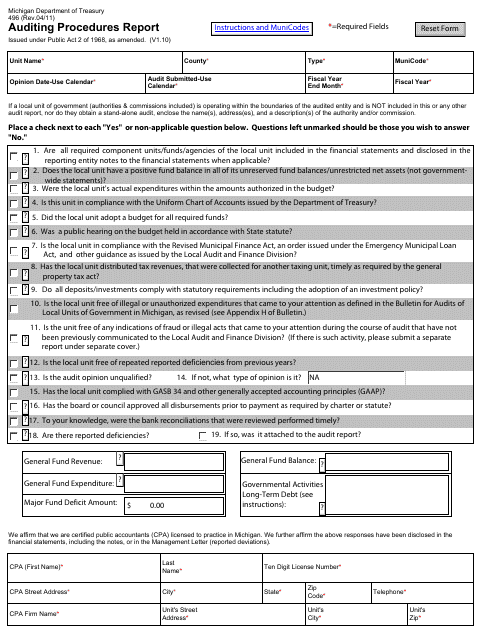 Form 496 Auditing Procedures Report - Michigan