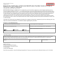Document preview: Form 3979 Request for Verification of Personal Identification Number Used on a Real or Personal Property Statement - Michigan
