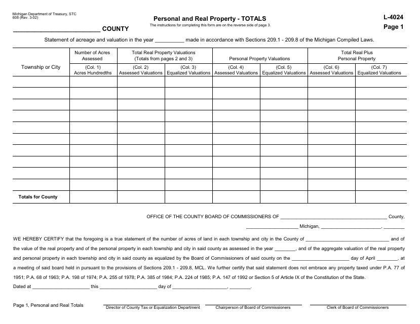 Form 608 (L-4024)  Printable Pdf