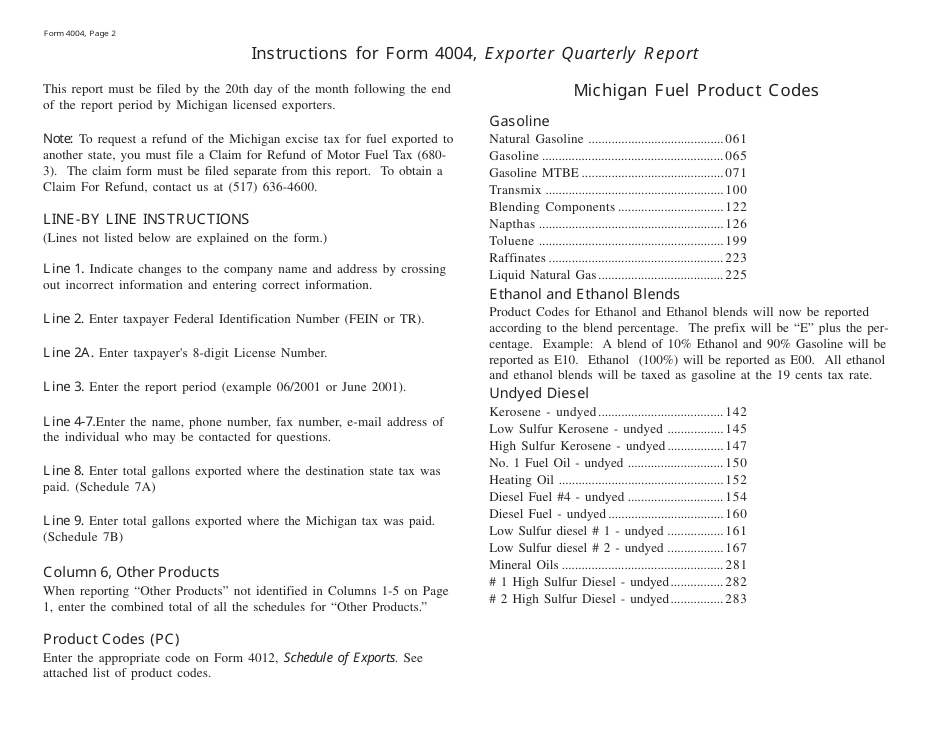 Form 4004 (500-EXP) Exporter Quarterly Report - Michigan, Page 2
