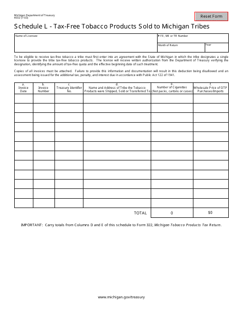 Form 4032 Schedule L  Printable Pdf