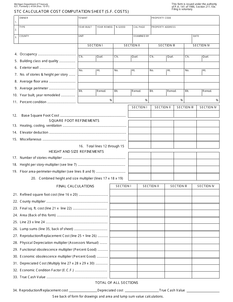 Form 621 - Fill Out, Sign Online and Download Fillable PDF, Michigan ...