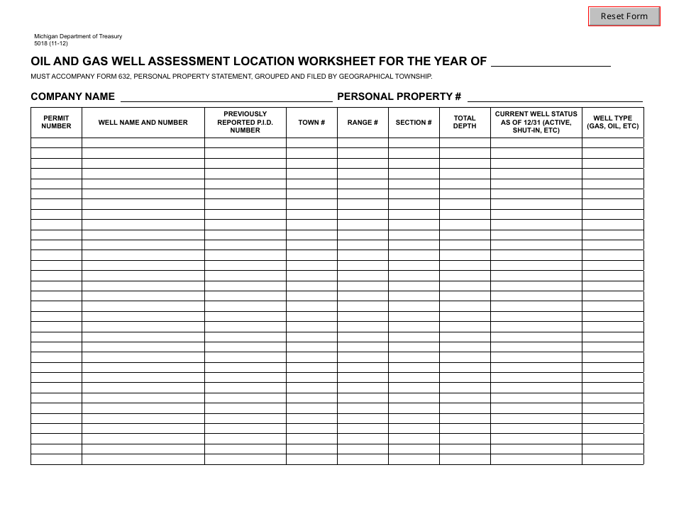 Form 5018 Oil and Gas Well Assessment Location Worksheet - Michigan, Page 1