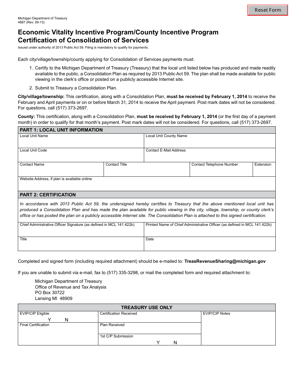 Form 4887 - Fill Out, Sign Online and Download Fillable PDF, Michigan ...