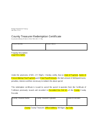 Document preview: Sample Form 3627 County Treasurer Redemption Certificate - Michigan
