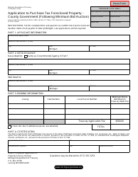 Document preview: Form 4175A Application to Purchase Tax Foreclosed Property - County Government (Following Minimum Bid Auction) - Michigan