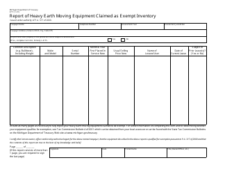 Document preview: Form 3711 Report of Heavy Earth Moving Equipment Claimed as Exempt Inventory - Michigan