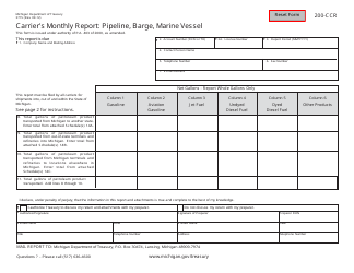 Document preview: Form 3715 (200-CCR) Carrier's Monthly Report: Pipeline, Barge, Marine Vessel - Michigan