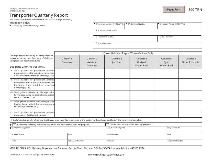Form 3724 (800-TNR)  Printable Pdf