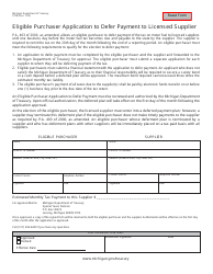 Document preview: Form 3739 Eligible Purchaser Application to Defer Payment to Licensed Supplier - Michigan