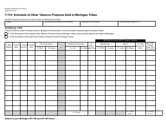 Document preview: Form 4255 Schedule T-115 Schedule of Other Tobacco Products Sold to Michigan Tribes - Michigan