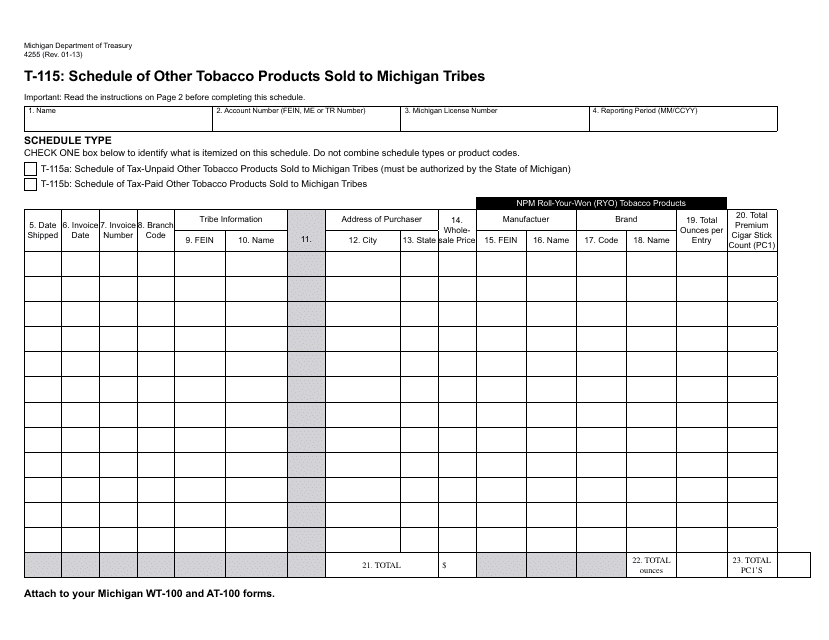 Form 4255 Schedule T-115  Printable Pdf