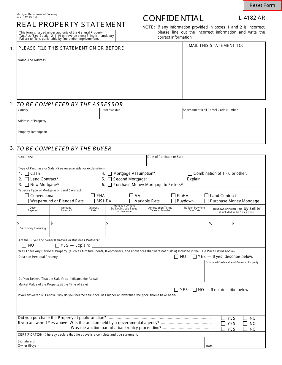 Form 636 (L-4182AR) Real Property Statement - Michigan, Page 1