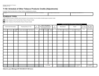 Document preview: Form 4258 Schedule T-102 Schedule of Other Tobacco Products Credits (Adjustments) - Michigan