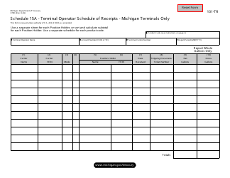 Document preview: Form 3780 (101-TR) Schedule 15A Terminal Operator Schedule of Receipts - Michigan Terminals Only - Michigan